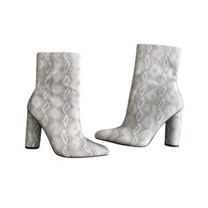 Fashion Nova White and Black Snake Print Ankle Boots